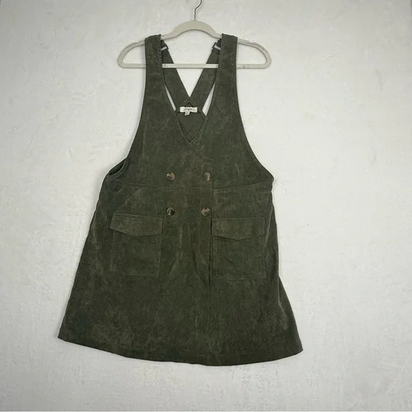green emerald velvet dress Vineyard Green Solid Front Pockets Sleeveless Corduroy Overall Dress –  Probably Preppy main image 0